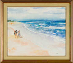 Zakkie Eloff; Beach Scene with Horse Riders