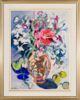 Aileen Lipkin; Still Life with Vase of Flowers and Fruit