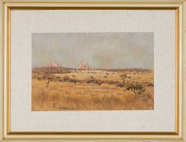 Johannes Blatt; Grassy Landscape with Mountains in the Distance