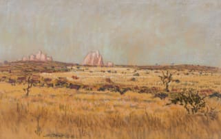 Johannes Blatt; Grassy Landscape with Mountains in the Distance