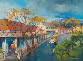 Kobus Louw; Street Scene with Figures