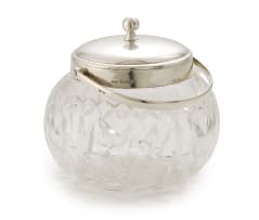 An Elizabeth II glass cut and silver-mount biscuit barrel, Mappin and Webb, sheffield, 1960
