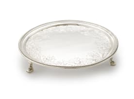 A silver salver, makers mark worn