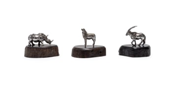 Three miniature silver animals, Patrick Mavros, Zimbabwe