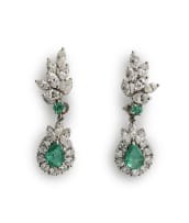 Convertible emerald and diamond earring and necklace set
