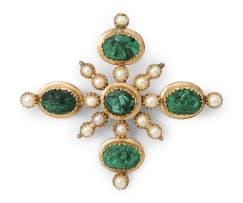 Carved malachite brooch