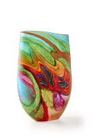 Noel Hart; Glass vase with swirling abstract decoration