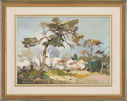 Kobus Louw; Landscape with Trees and a House