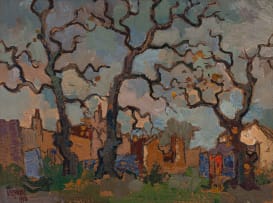 Gregoire Boonzaier; Drie Eikeboome en Murasies, Nuweland, CP (Three Oak Tress and Walls, Newlands, CP)