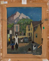 Pranas Domsaitis; Spring Flowers in a Vase with Fruit (recto); Street Scene with Figures (verso)