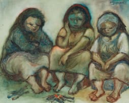 Amos Langdown; Three Women by a Fire