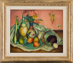 Alexis Preller; Still Life with Flowers, Fruit, Shell, and Vase