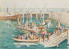 George William Pilkington; Harbour Scene