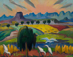 Maggie Laubser; Landscape with Tree and Birds