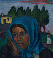 Maggie Laubser; Coloured Woman with Cottage (recto); Portrait of a Lady, unfinished (verso)