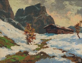 Otto Klar; Winter Landscape with Cabin