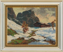 Otto Klar; Winter Landscape with Cabin