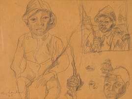 Maggie Laubser; Young Boy Holding Stick, sketch