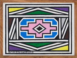 Esther Mahlangu; Untitled (Ndebele Design with Pink Centre)