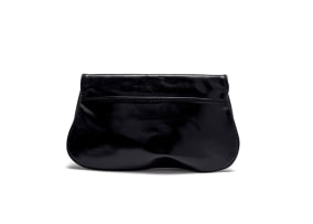 Tory Burch; A Black Leather Clutch with Gold-Tone Logo