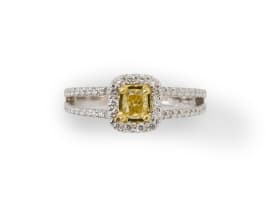 Yellow diamond halo ring