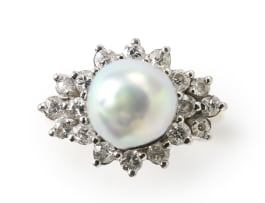 Pearl and diamond ring
