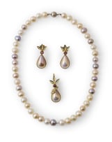 Peacock pearl earring and pendant suite
