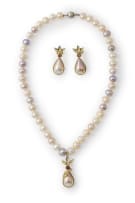 Peacock pearl earring and pendant suite
