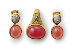 Pink cabochon earring and pendant enhancer set