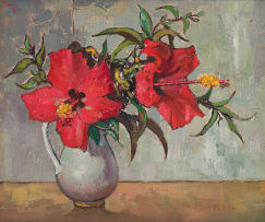 Conrad Theys; Hibiscus in a White Jug