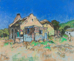 Conrad Theys; Cape Cottage with Figures