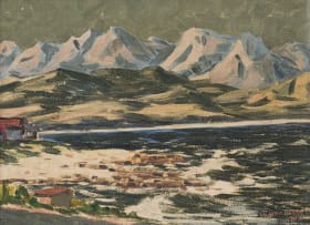 Stefan Ampenberger; Coastal Landscape with Distant Mountains