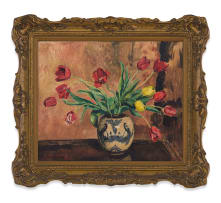 Robert Broadley; Tulips in a Porcelain Vase