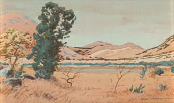 Erich Mayer; Veld Landscape with Trees and Mountains