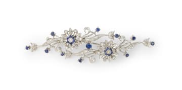 Floral sapphire and diamond brooch