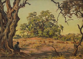 Erich Mayer; Cowherd Resting under a Tree