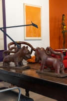 Ashanti male and female lion bookends, Ghana, two