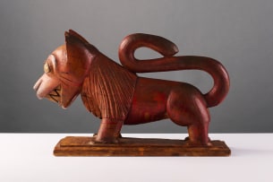 Ashanti male and female lion bookends, Ghana, two