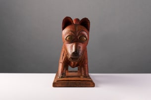 Ashanti male and female lion bookends, Ghana, two