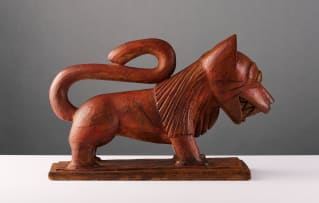 Ashanti male and female lion bookends, Ghana, two