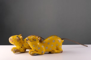 Radjistani wooden leopards, India, two
