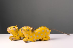Radjistani wooden leopards, India, two