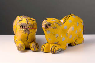 Radjistani wooden leopards, India, two