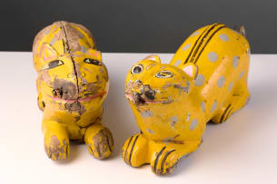 Radjistani wooden leopards, India, two