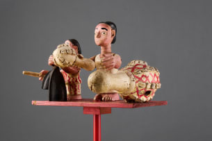 Ewe shrine figures with calabash, Ghana