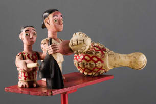 Ewe shrine figures with calabash, Ghana