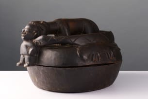 Yoruba divination bowl with crocodile devouring a man, Nigeria
