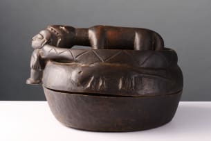 Yoruba divination bowl with crocodile devouring a man, Nigeria