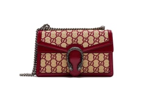 Gucci; A Straw Jacquard Azalea Calfskin GG Monogram Small Dionysus Shoulder Bag with Antique Silver-Tone Hardware
