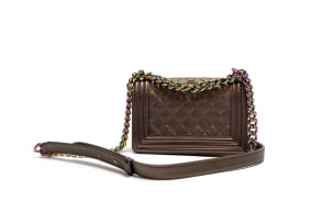 Chanel; A Limited Edition Bronze Leather Small Boy Bag with Iridescent Hardware
